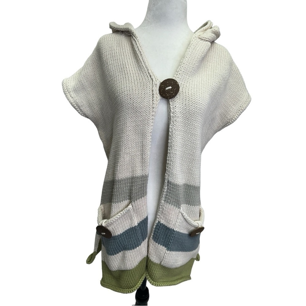 Pure Handknit Beige Cotton One Button Cap Sleeve Tunic Vest Size S/M